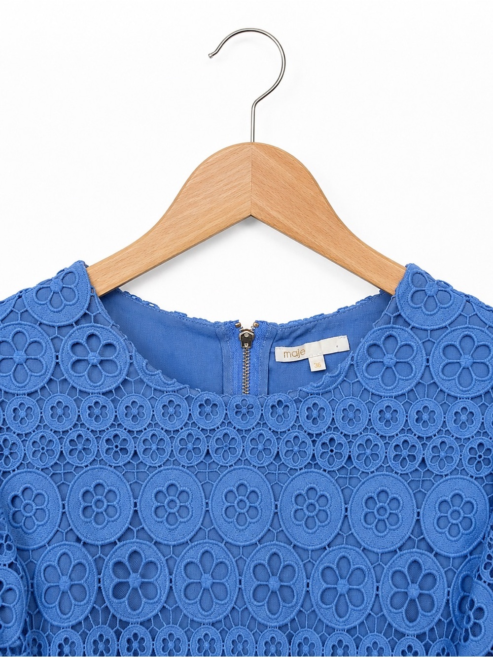 Maje Sky Blue Floral Guipure Lace Romper EU 36 US 4 | Belted Long Sleeve - Picture 5 of 10